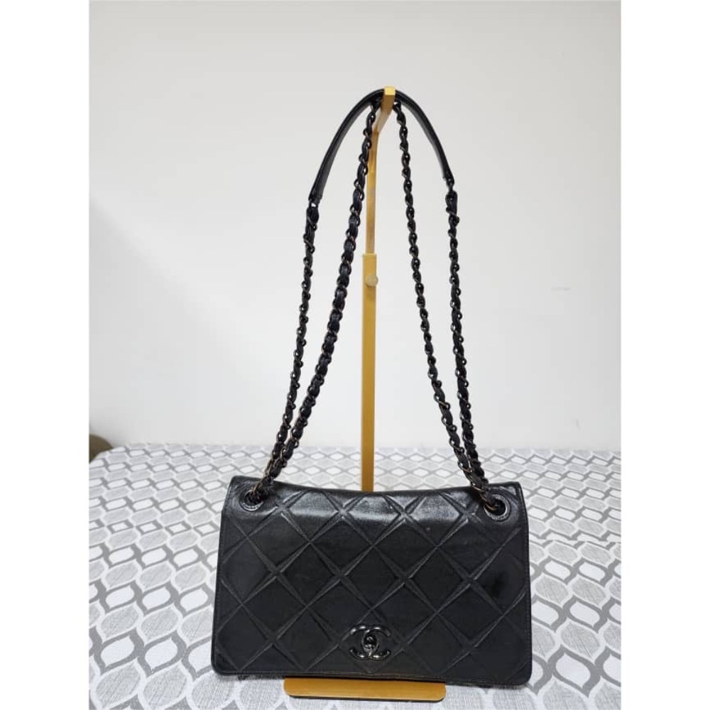 Authentic CHANEL Quilted Lambskin Leather Orient Express Flap Bag Black